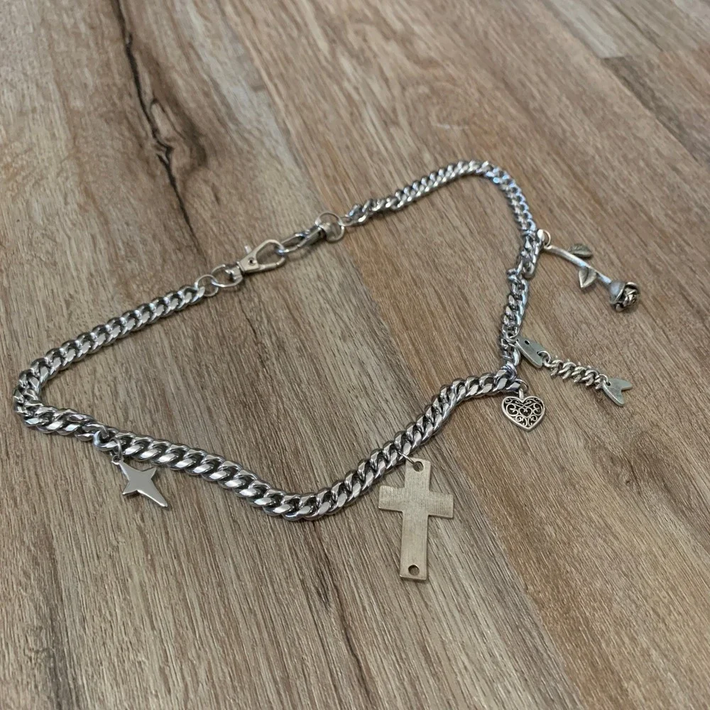 DIY handmade wallet pocket chain - bones rose heart cross